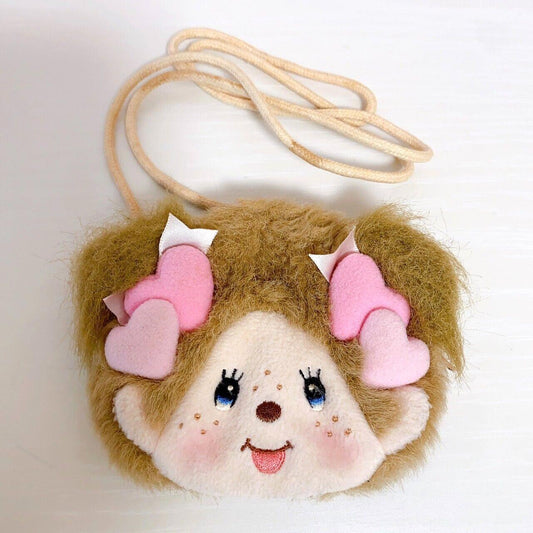 Monchhich Coin Case Purse Pochette Monkey Fluffy Heart Brown Kawaii Character