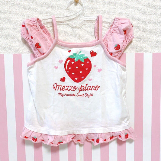 Mezzo Piano Tank Top 90cm Tops White Camisole Strawberry Pink White Frill Heart