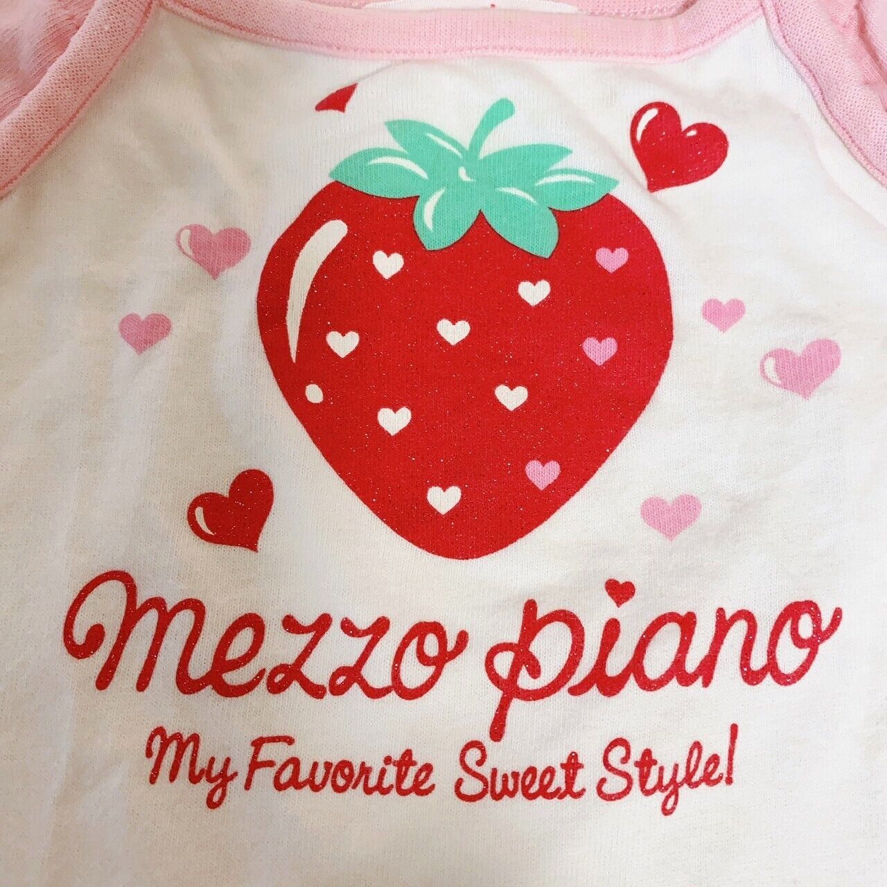 Mezzo Piano Tank Top 90cm Tops White Camisole Strawberry Pink White Frill Heart