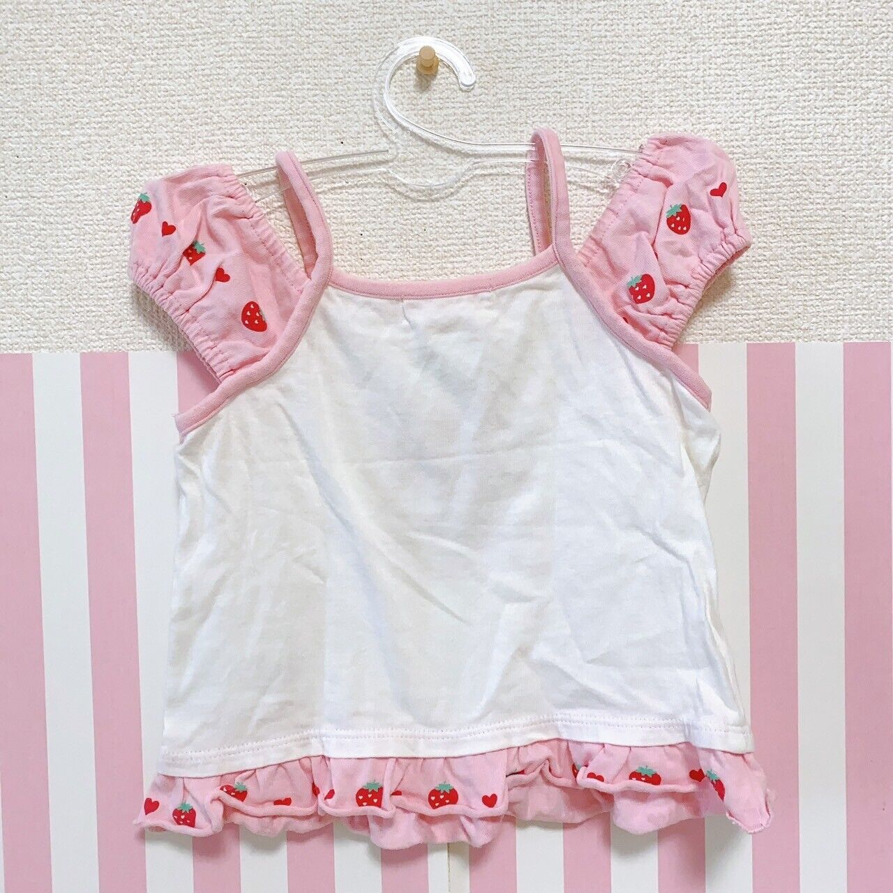 Mezzo Piano Tank Top 90cm Tops White Camisole Strawberry Pink White Frill Heart