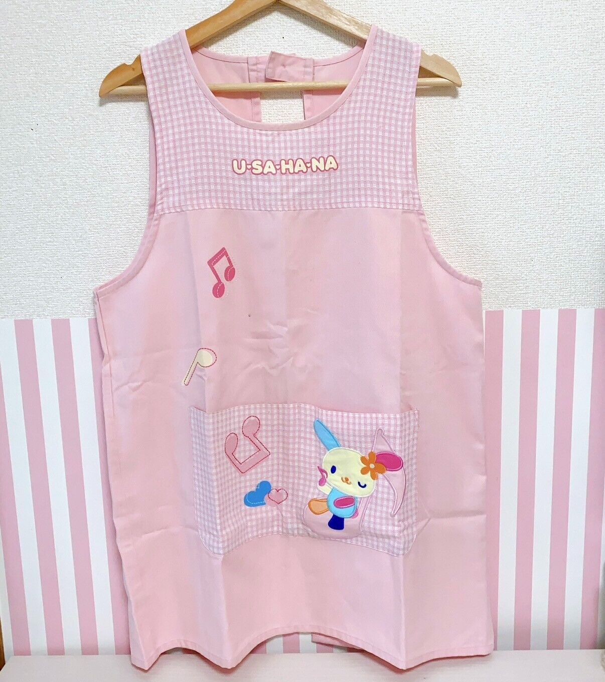 Sanrio Usahana Apron Smock Cooking Rabbit Pink Plaid Heart Note Kawaii Character