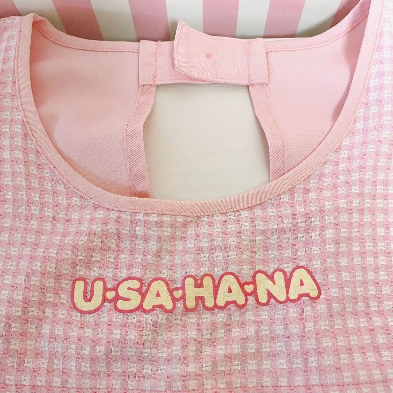 Sanrio Usahana Apron Smock Cooking Rabbit Pink Plaid Heart Note Kawaii Character