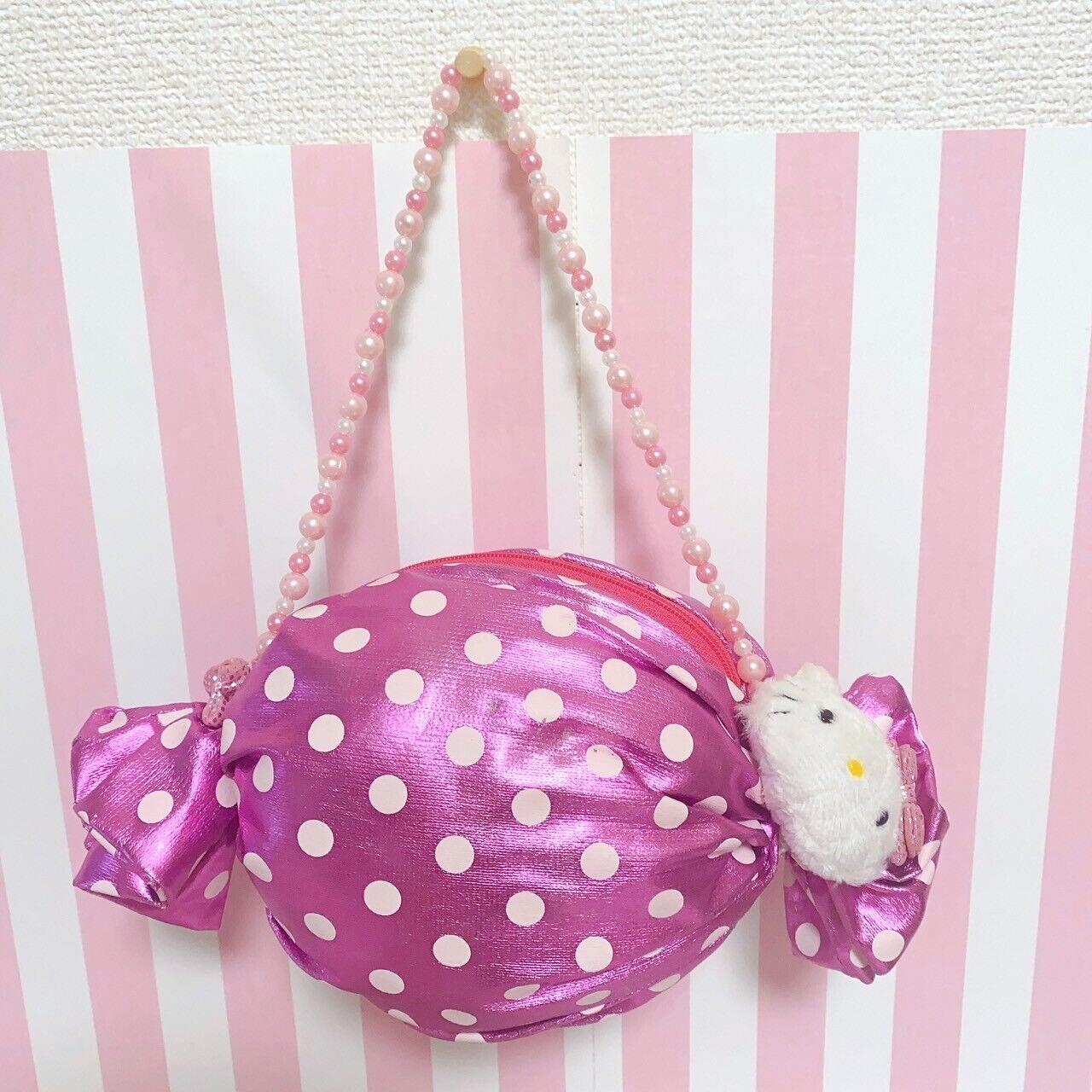 Sanrio Charmmy Charmy Kitty Bag Pouch Candy Pink Dot Pearl Ribbon Beads Kawaii