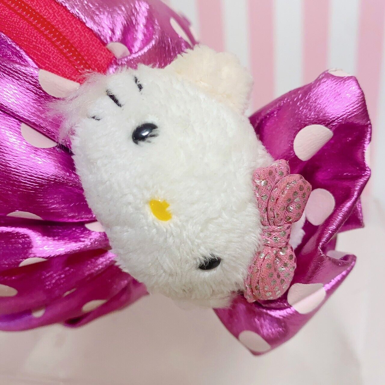 Sanrio Charmmy Charmy Kitty Bag Pouch Candy Pink Dot Pearl Ribbon Beads Kawaii