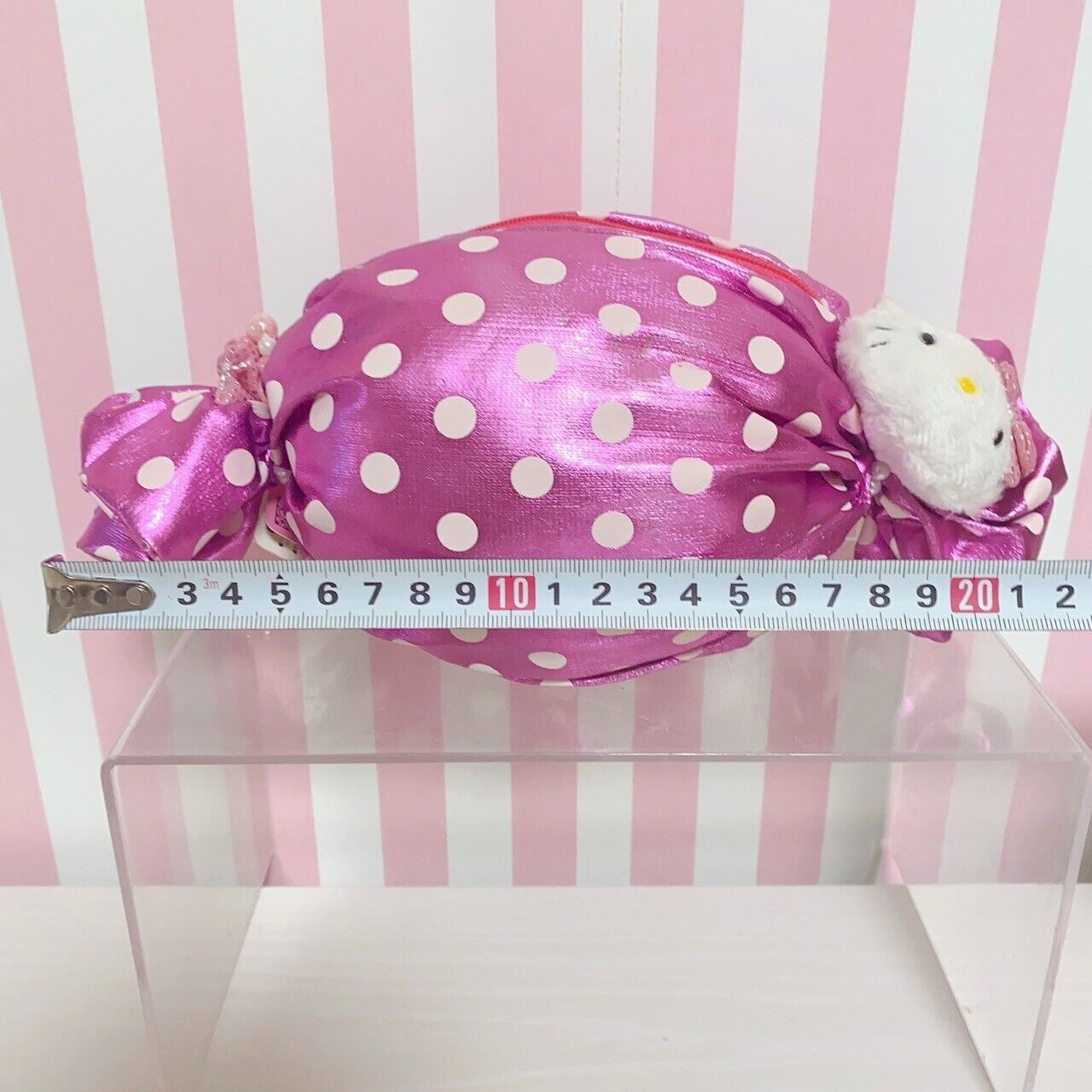 Sanrio Charmmy Charmy Kitty Bag Pouch Candy Pink Dot Pearl Ribbon Beads Kawaii