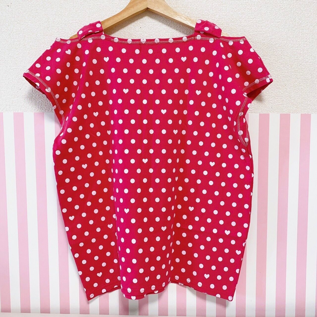 Mezzo Piano T-shirt Tops 160 Size Short Sleeve Red Heart Polka Dots Kawaii Rare