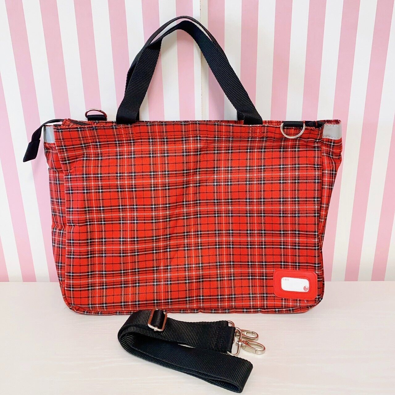 Mother Garden Shoulder School Bag Plaid Strawberry Red Heart Frill Kawaii Rare