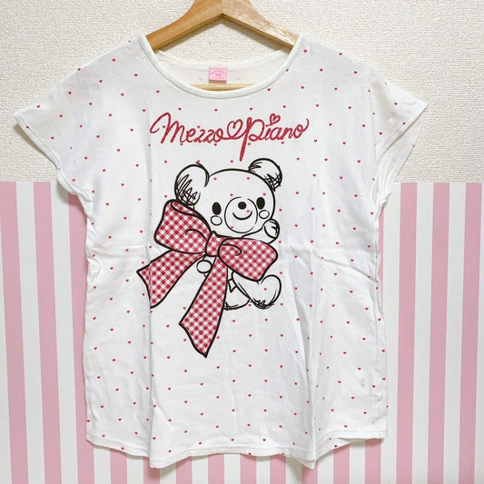 Mezzo Piano Short Sleeve T-shirt Tops 160 Size Heart White Bear Ribbon Character