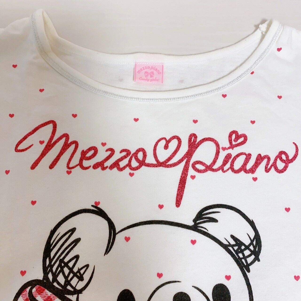 Mezzo Piano Short Sleeve T-shirt Tops 160 Size Heart White Bear Ribbon Character