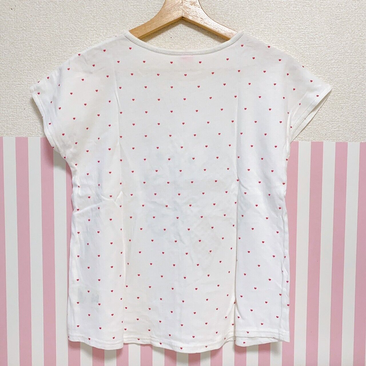 Mezzo Piano Short Sleeve T-shirt Tops 160 Size Heart White Bear Ribbon Character