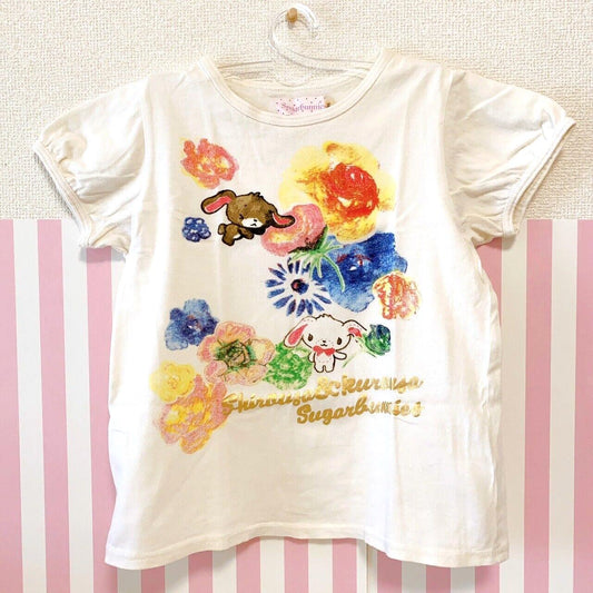 Sanrio Sugar Bunnies Kids Short Sleeve T-shirt 130cm Cream Flower Shirousa Rare