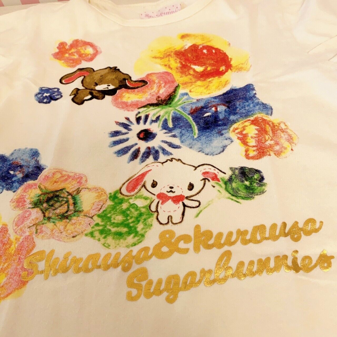 Sanrio Sugar Bunnies Kids Short Sleeve T-shirt 130cm Cream Flower Shirousa Rare