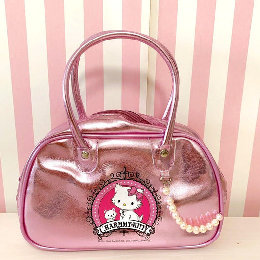 Sanrio Charmmy Charmy Kitty Boston Bag Pink Enamel Pearl White Cat Ribbon Rare