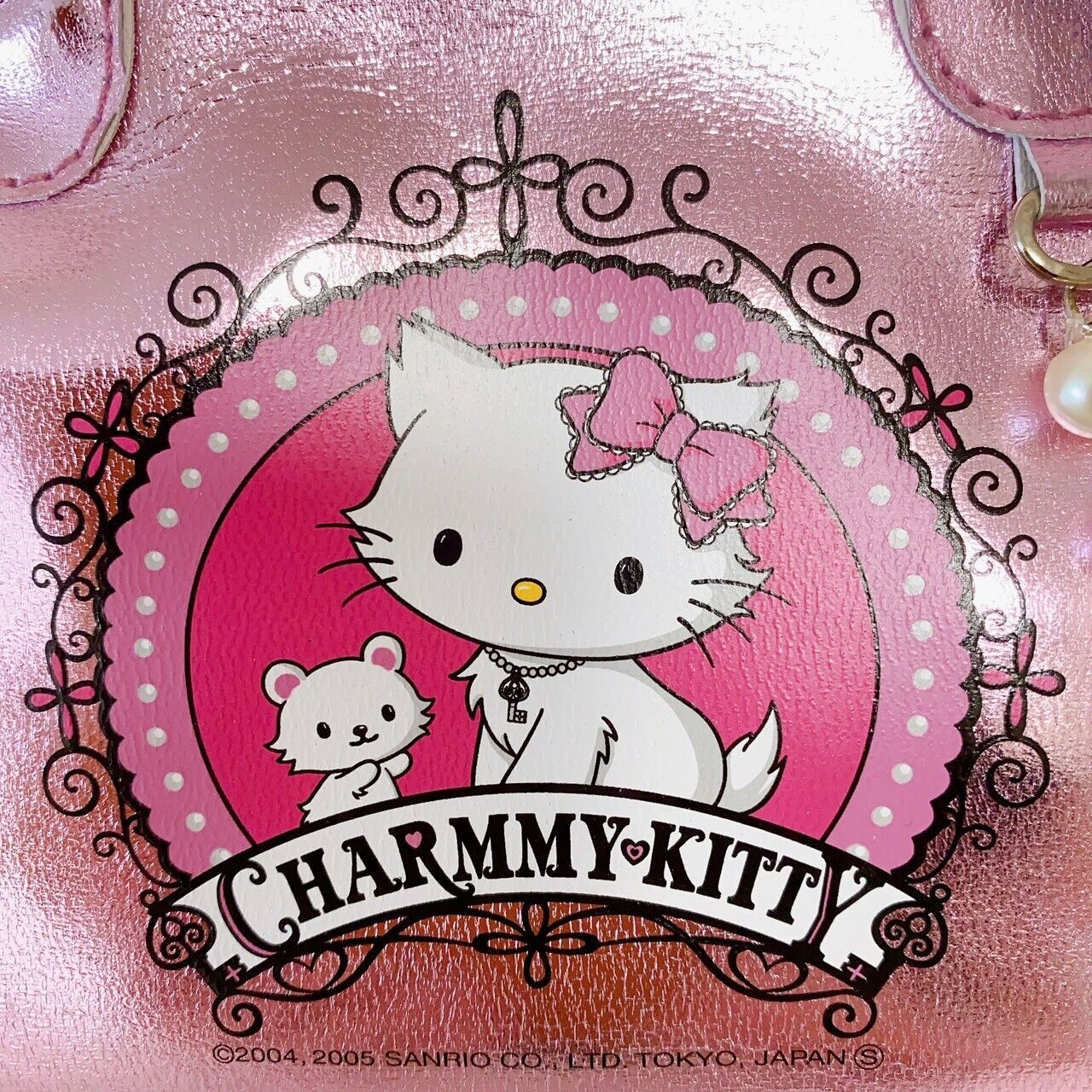 Sanrio Charmmy Charmy Kitty Boston Bag Pink Enamel Pearl White Cat Ribbon Rare