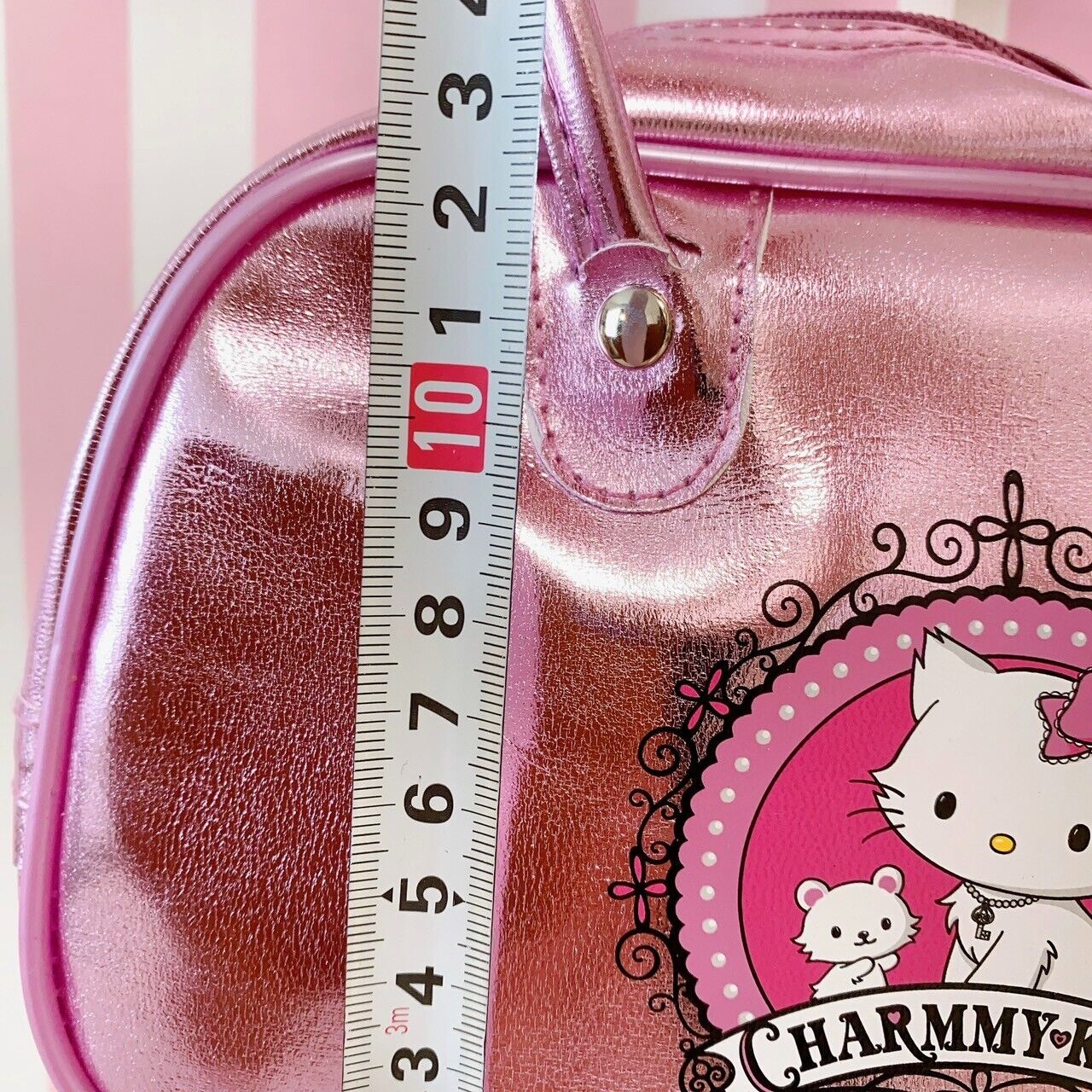 Sanrio Charmmy Charmy Kitty Boston Bag Pink Enamel Pearl White Cat Ribbon Rare