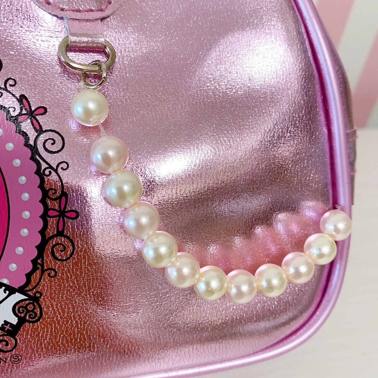 Sanrio Charmmy Charmy Kitty Boston Bag Pink Enamel Pearl White Cat Ribbon Rare