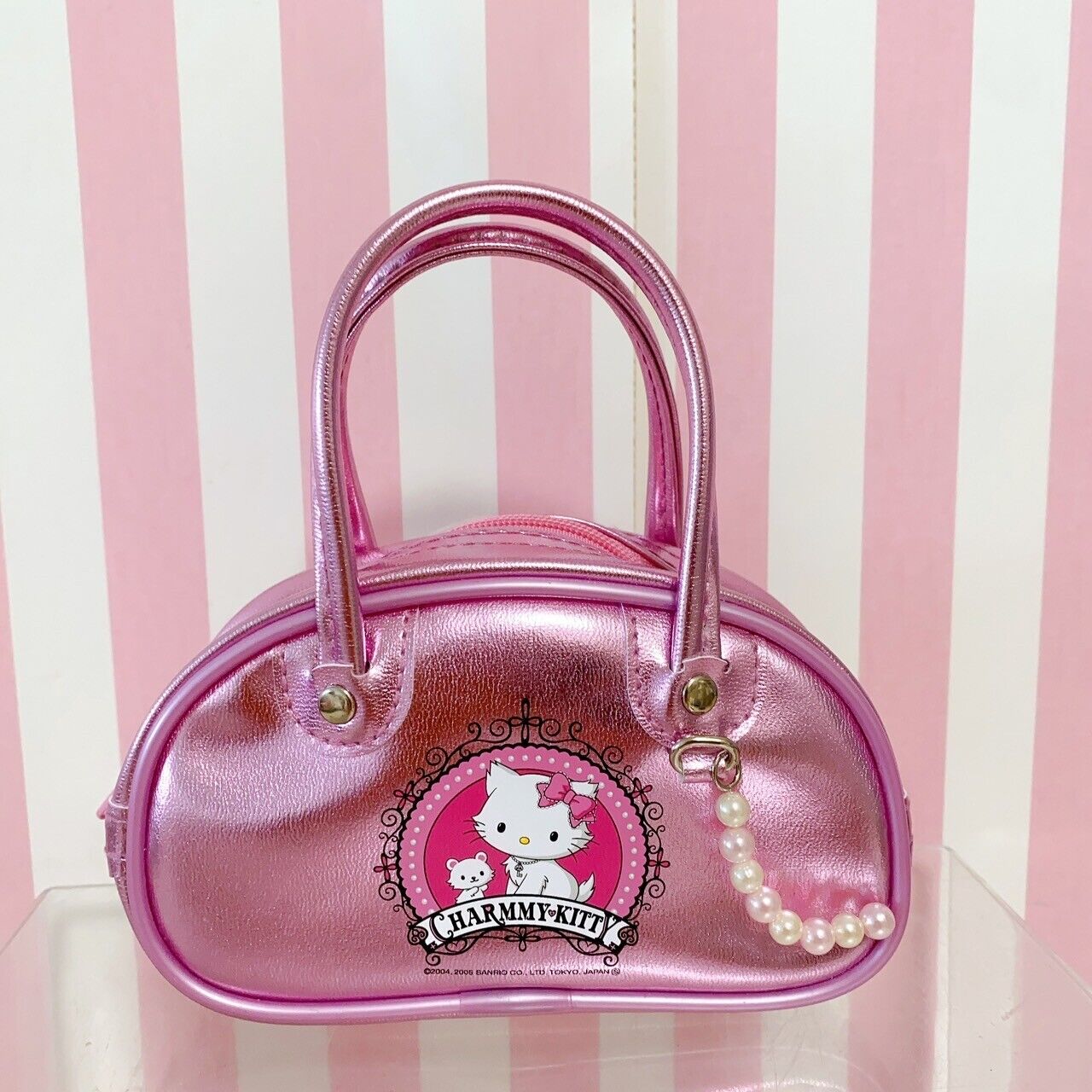 Sanrio Charmmy Charmy Kitty Boston Bag Pink Enamel Pearl White Cat Small Ribbon