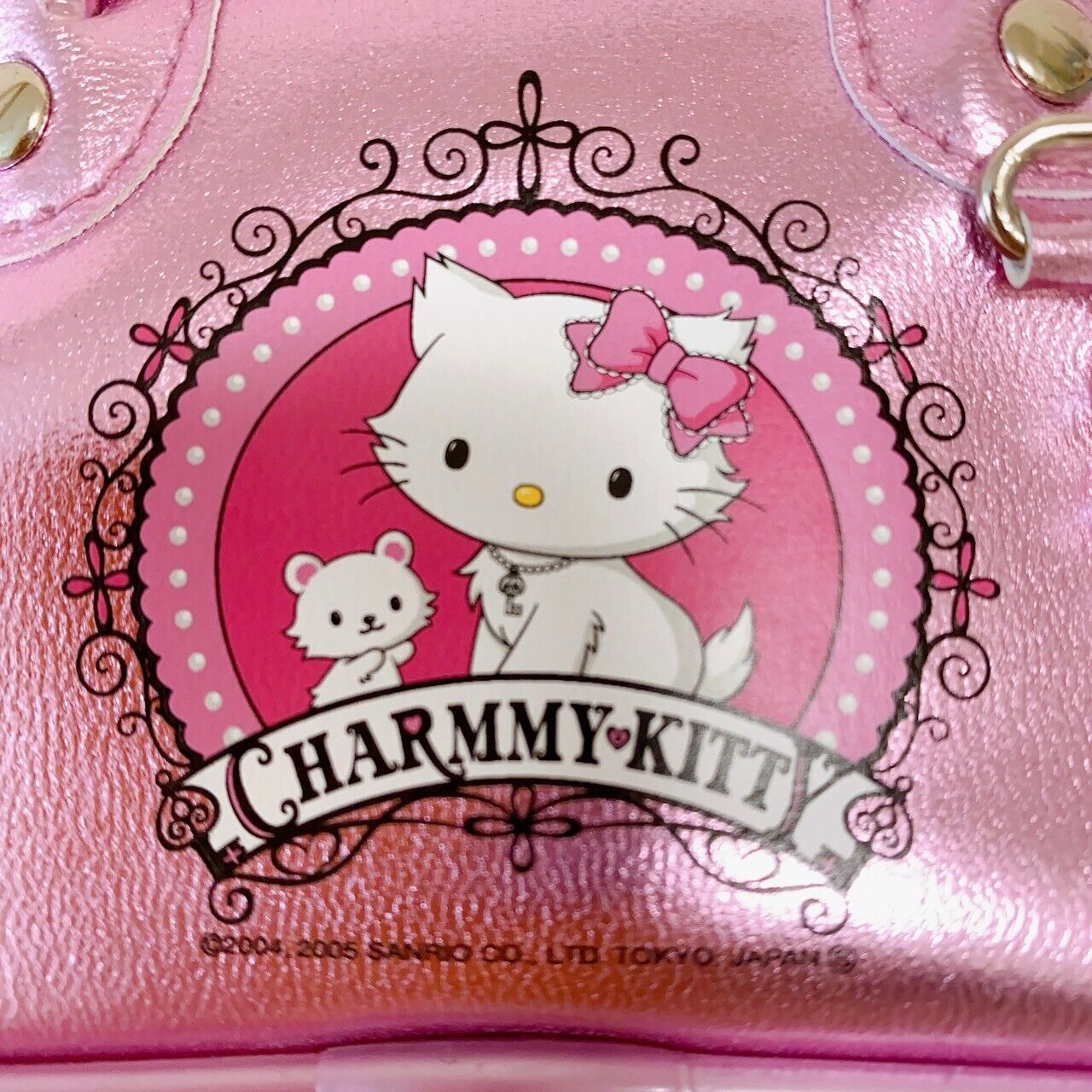 Sanrio Charmmy Charmy Kitty Boston Bag Pink Enamel Pearl White Cat Small Ribbon