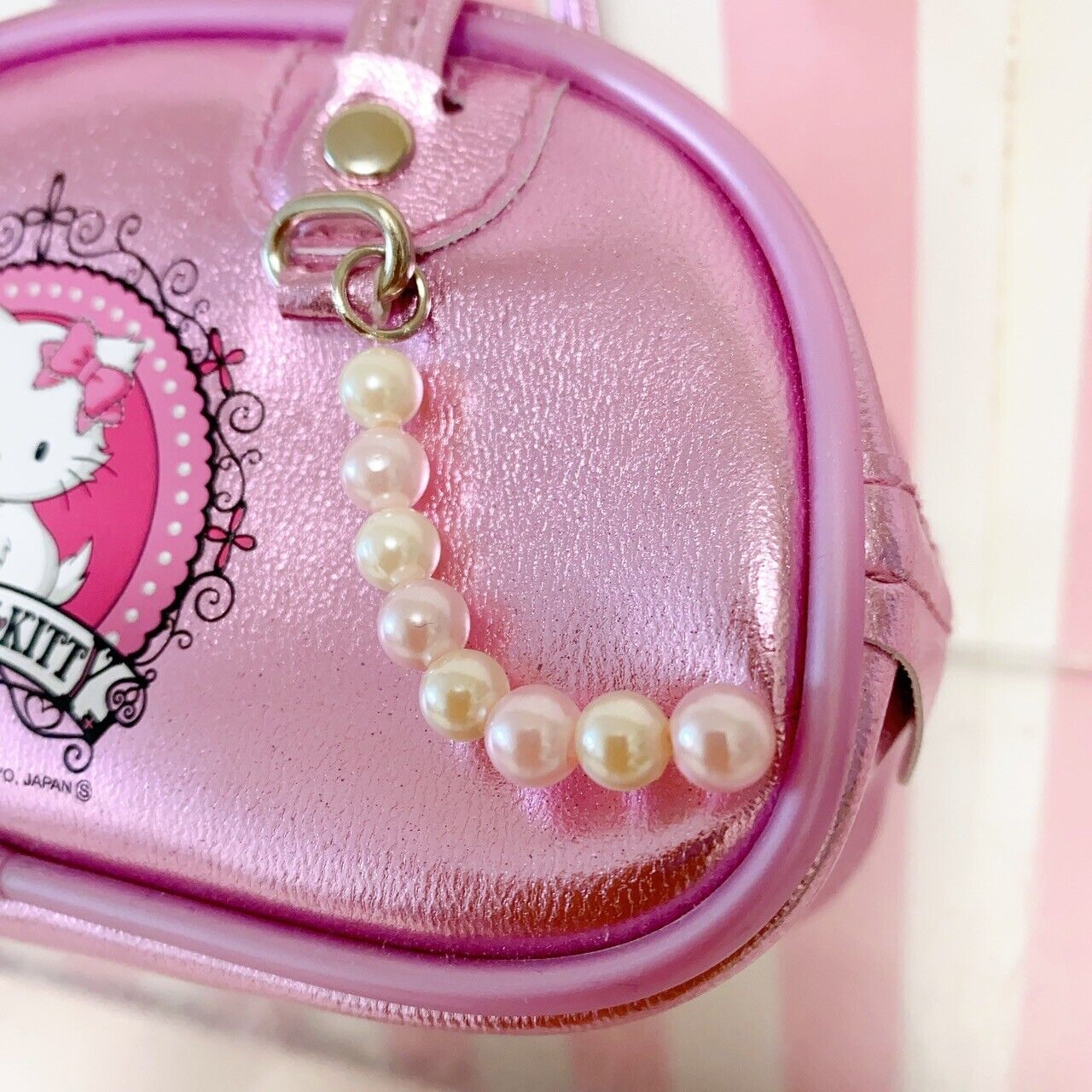 Sanrio Charmmy Charmy Kitty Boston Bag Pink Enamel Pearl White Cat Small Ribbon