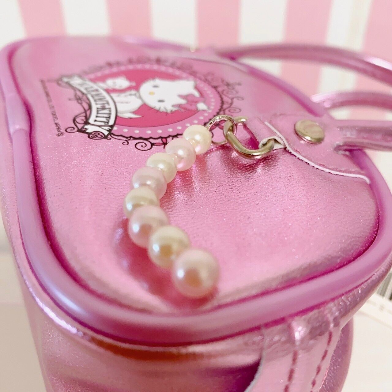 Sanrio Charmmy Charmy Kitty Boston Bag Pink Enamel Pearl White Cat Small Ribbon