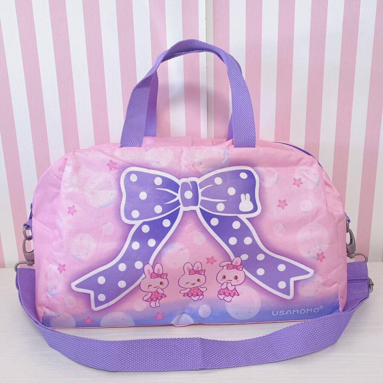 Mother Garden Usamomo Boston Bag Handbag Pink Ribbon Purple Dot Rabbit Star Rare