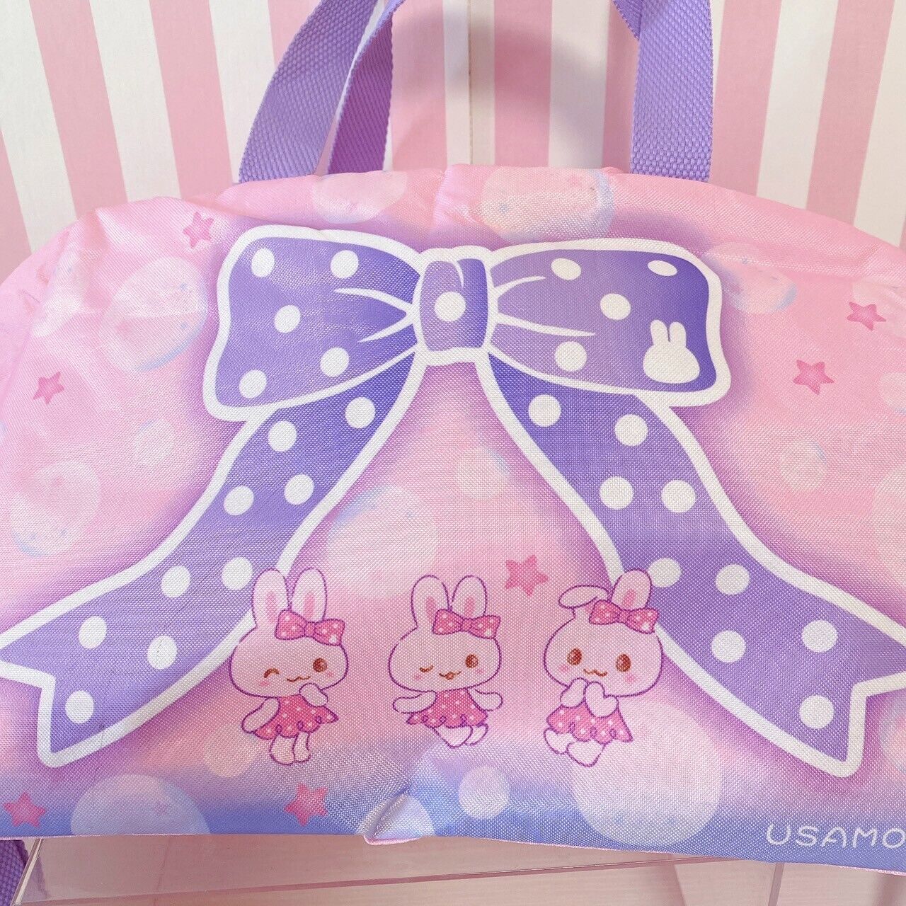 Mother Garden Usamomo Boston Bag Handbag Pink Ribbon Purple Dot Rabbit Star Rare