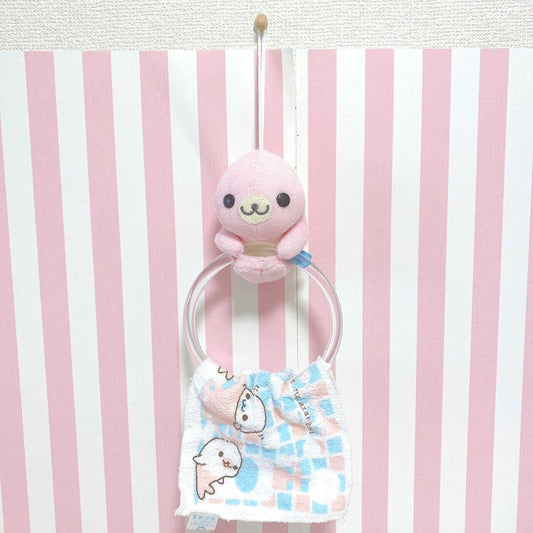 San-X Mamegoma Towel Hanger Set Plush Pink Sea Animals Fluffy Character Kawaii