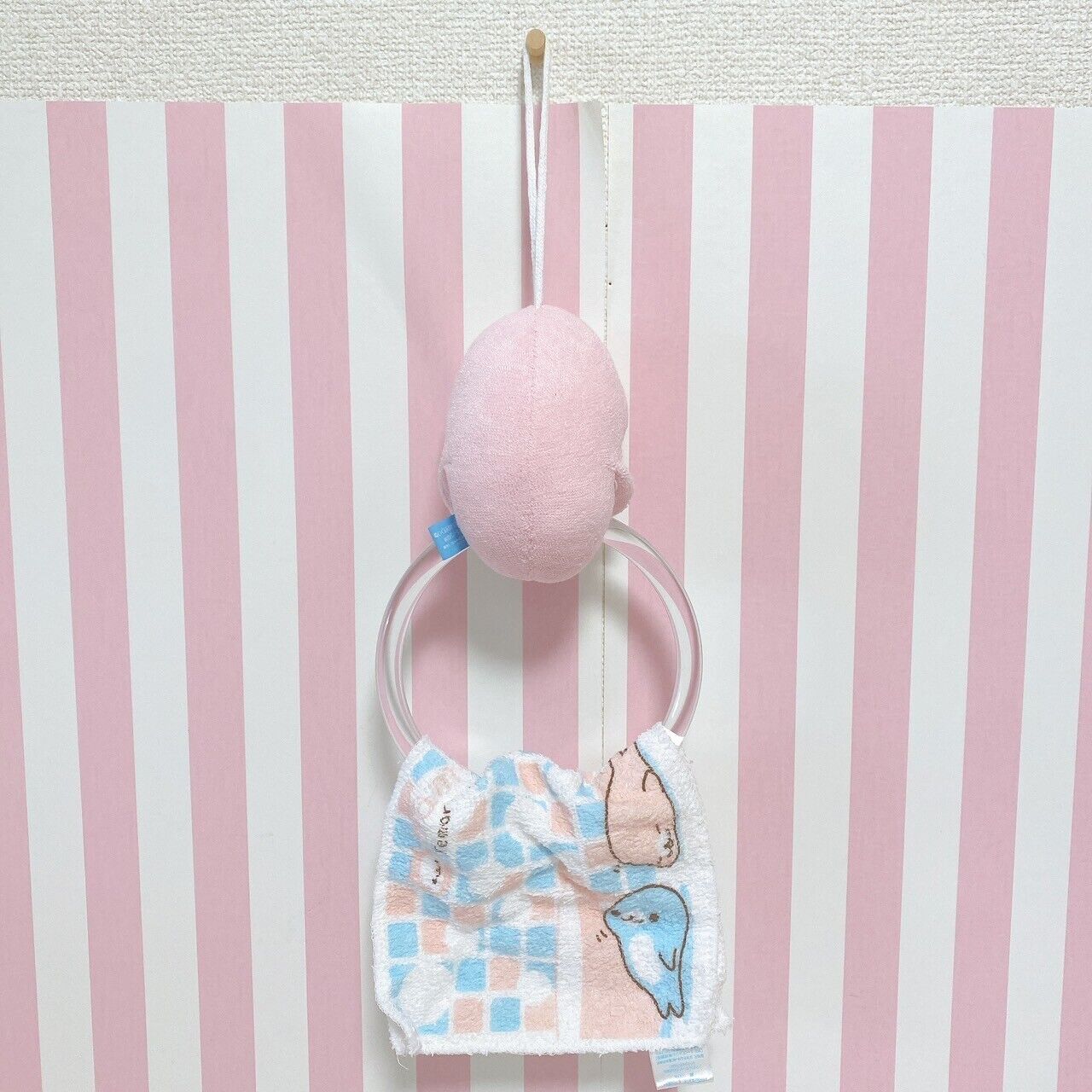 San-X Mamegoma Towel Hanger Set Plush Pink Sea Animals Fluffy Character Kawaii