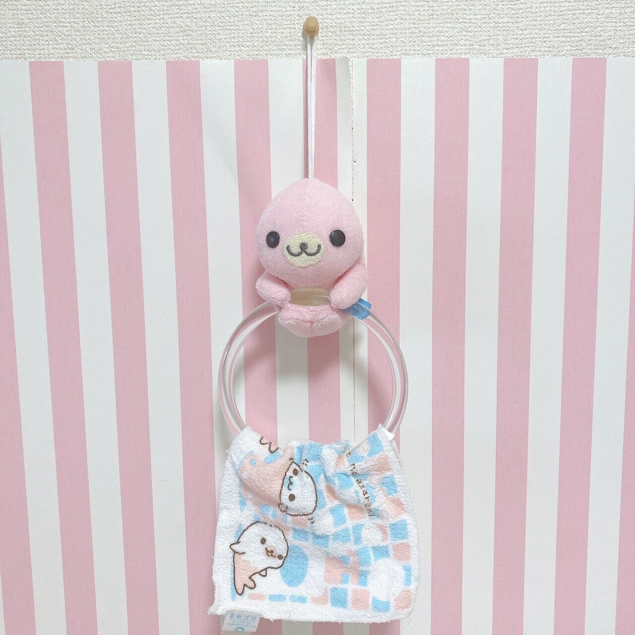 San-X Mamegoma Towel Hanger Set Plush Pink Sea Animals Fluffy Character Kawaii