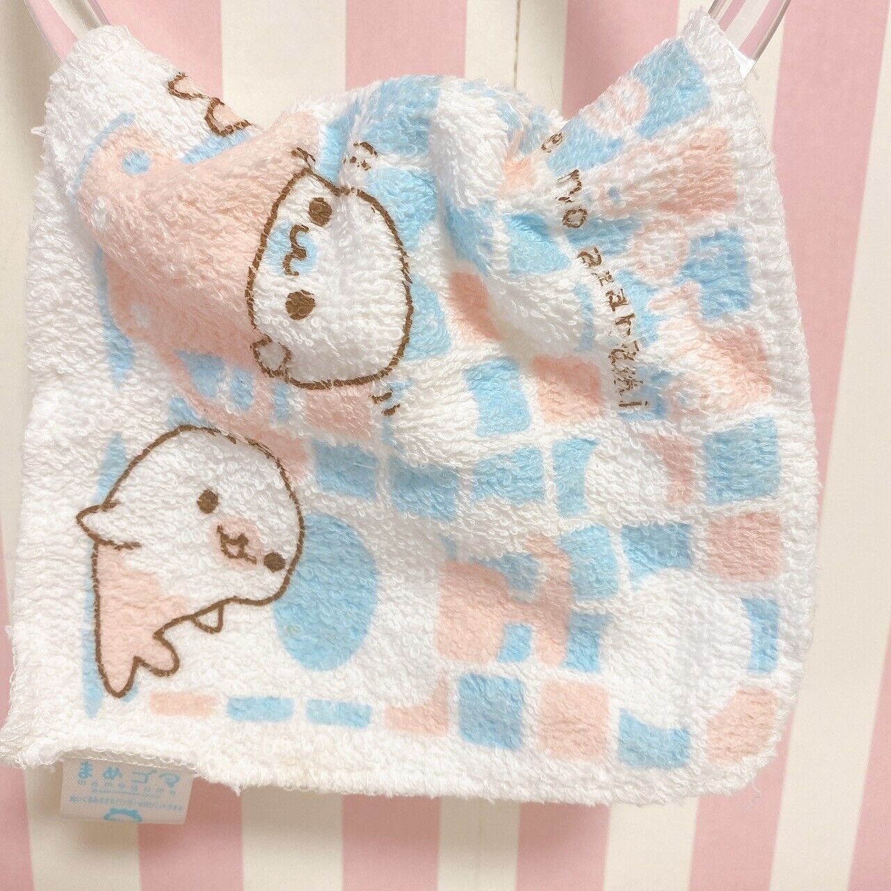 San-X Mamegoma Towel Hanger Set Plush Pink Sea Animals Fluffy Character Kawaii