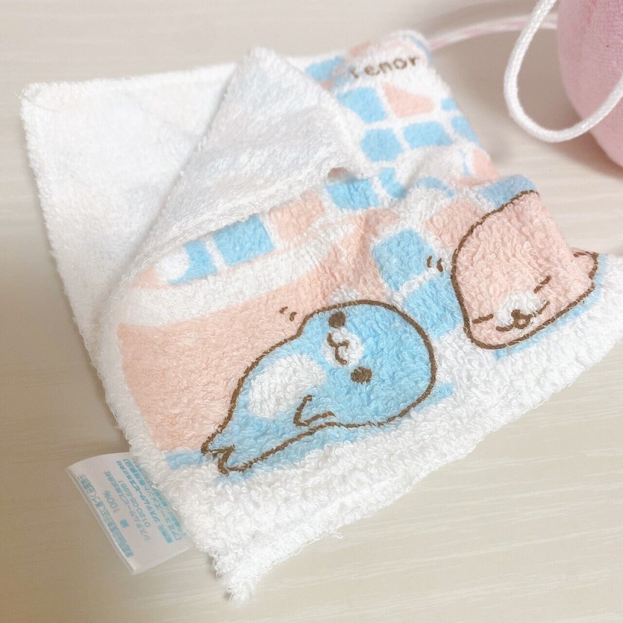 San-X Mamegoma Towel Hanger Set Plush Pink Sea Animals Fluffy Character Kawaii