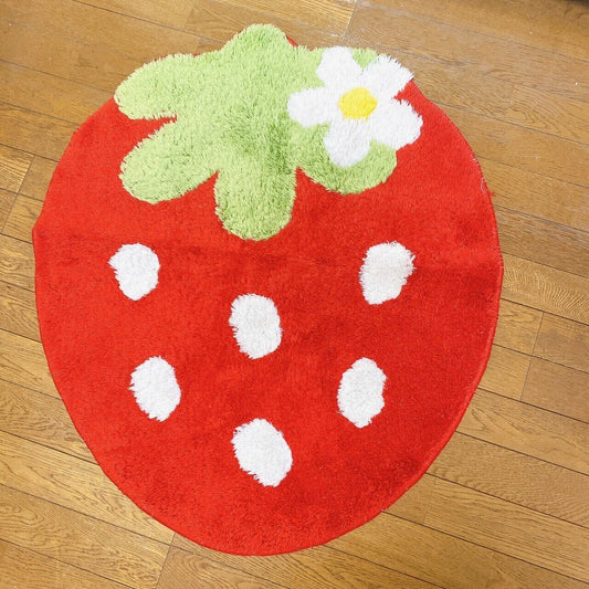 Mother Garden Rug Mat Medium Strawberry Red Flower White Green Kawaii Rare