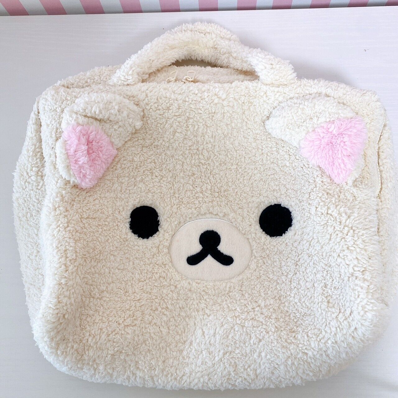 San-x Rilakkuma Korilakkuma Face Hand Bag White Fluffy Kawaii Character Rare