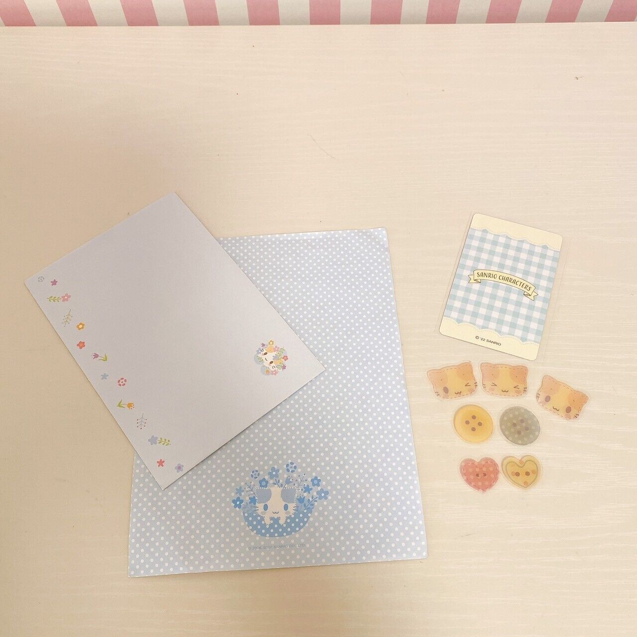 Sanrio Masyumaro Fluffy Fuwa Nyanko Letter Writing Set Envelope Flower Kawaii