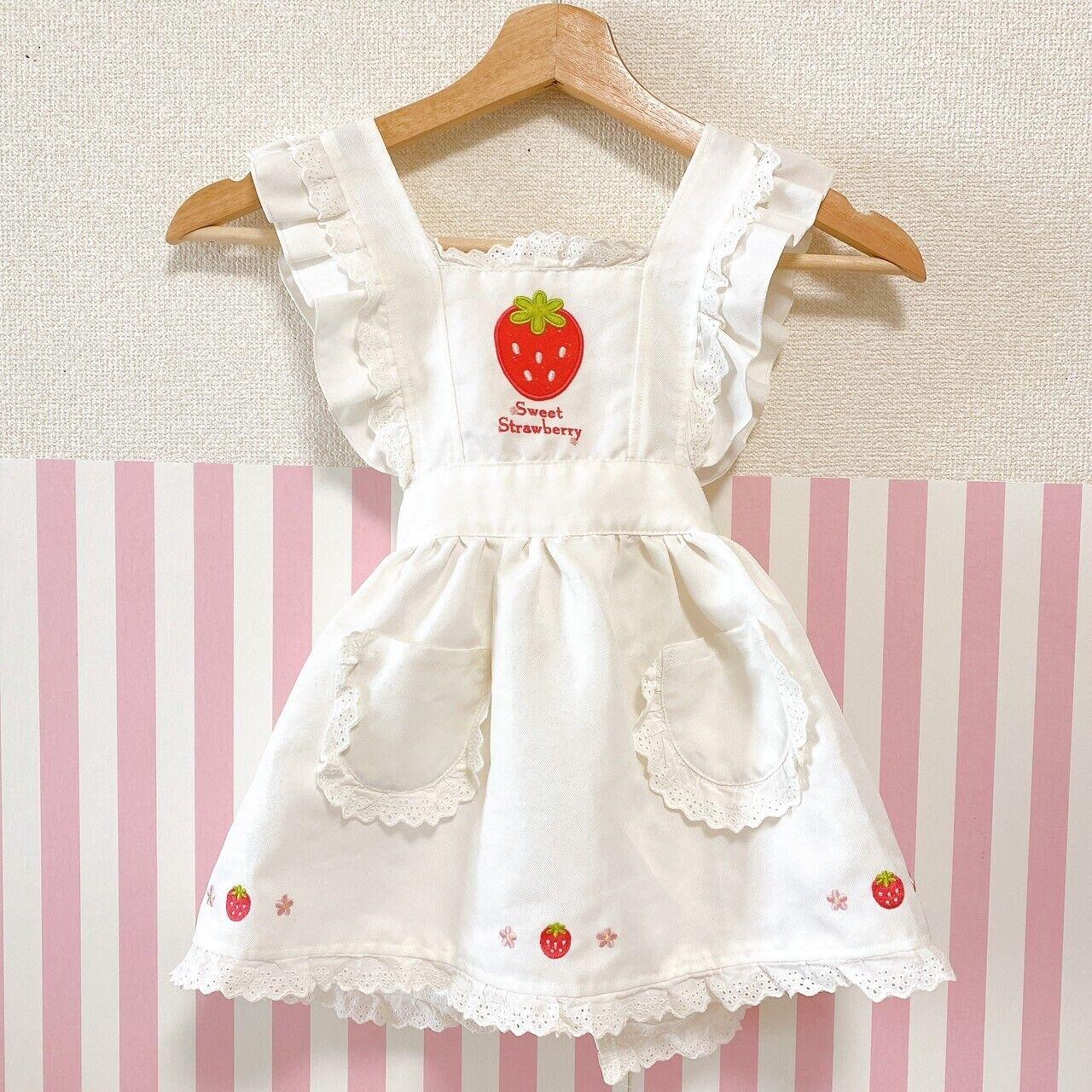 Mother Garden Apron Sweet Strawberry White 110cm Frill Lace Flower Pocket Kawaii