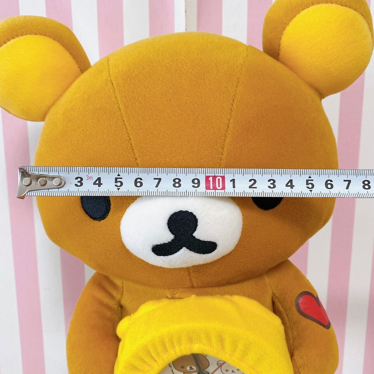 San-x Rilakkuma Plush Clock Soft Stuffed Toy Doll Bear Brown Fluffy Yellow Heart