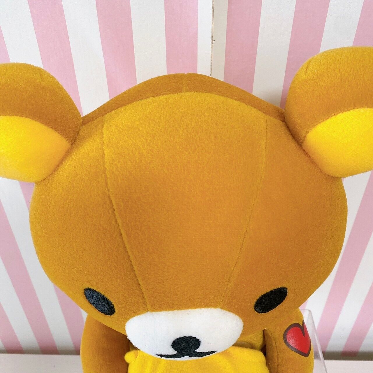 San-x Rilakkuma Plush Clock Soft Stuffed Toy Doll Bear Brown Fluffy Yellow Heart