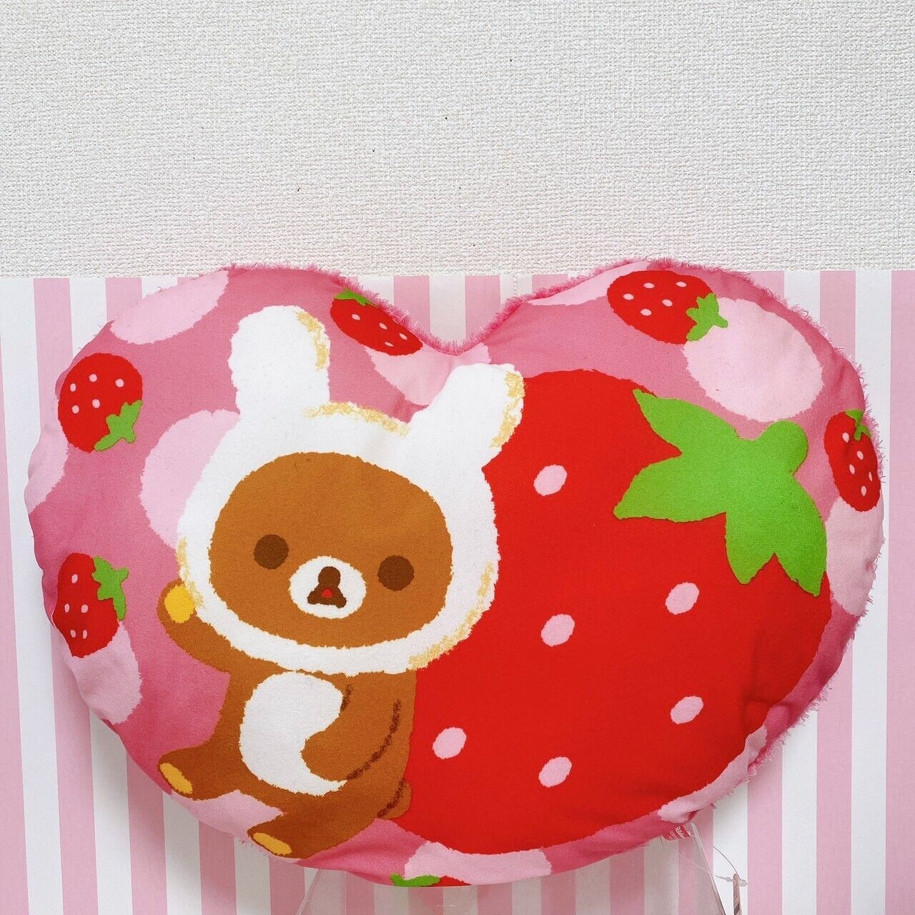 San-x Rilakkuma Cushion Heart Pink Strawberry Bear Costume Rabbit Fluffy Rare