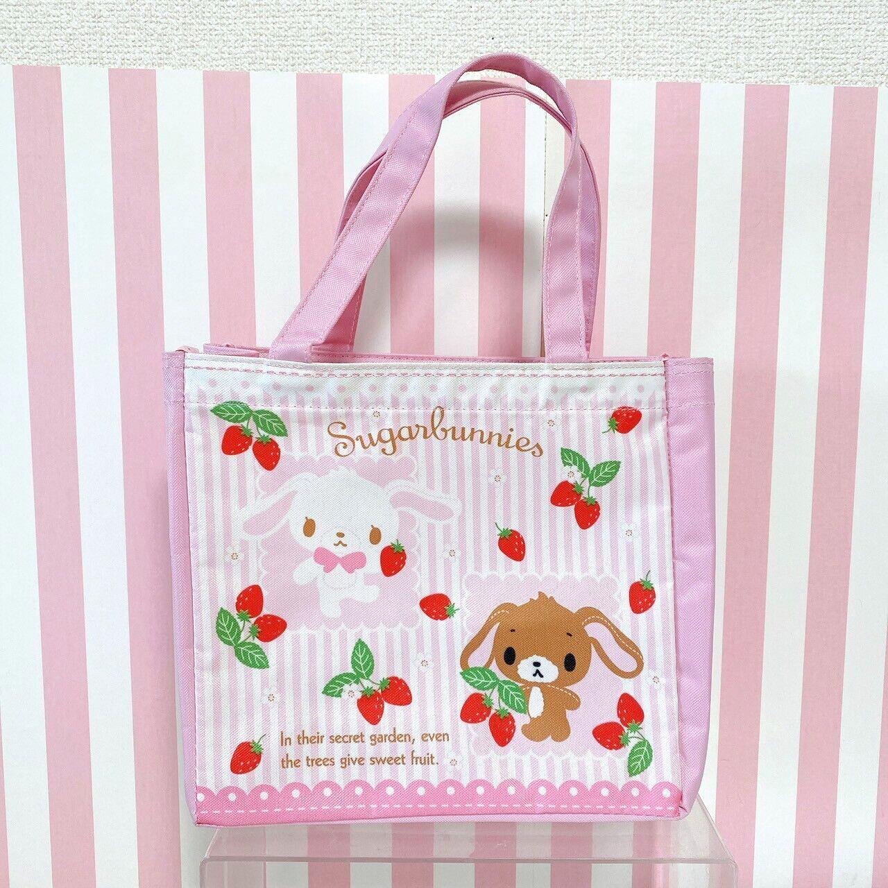 Sanrio Sugar Bunnies Tote Bag Handbag Pink Stripe Strawberry Shirousa Kurousa