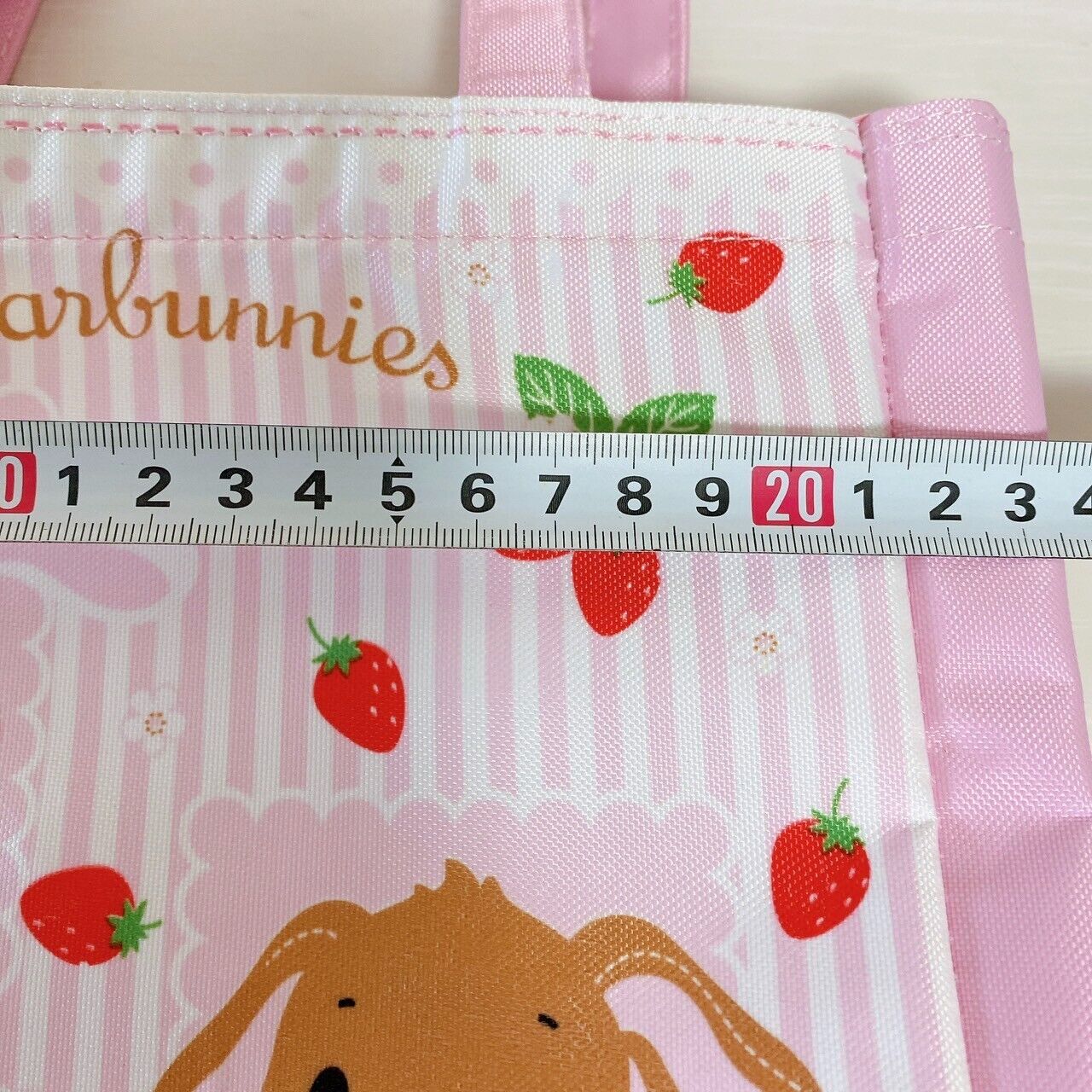 Sanrio Sugar Bunnies Tote Bag Handbag Pink Stripe Strawberry Shirousa Kurousa