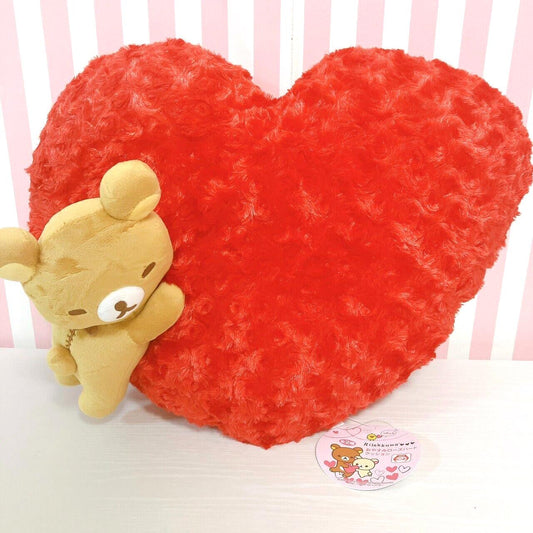 San-x Rilakkuma Cushion Good Night Rose Heart Red Bear Fluffy Tag Kawaii Rare