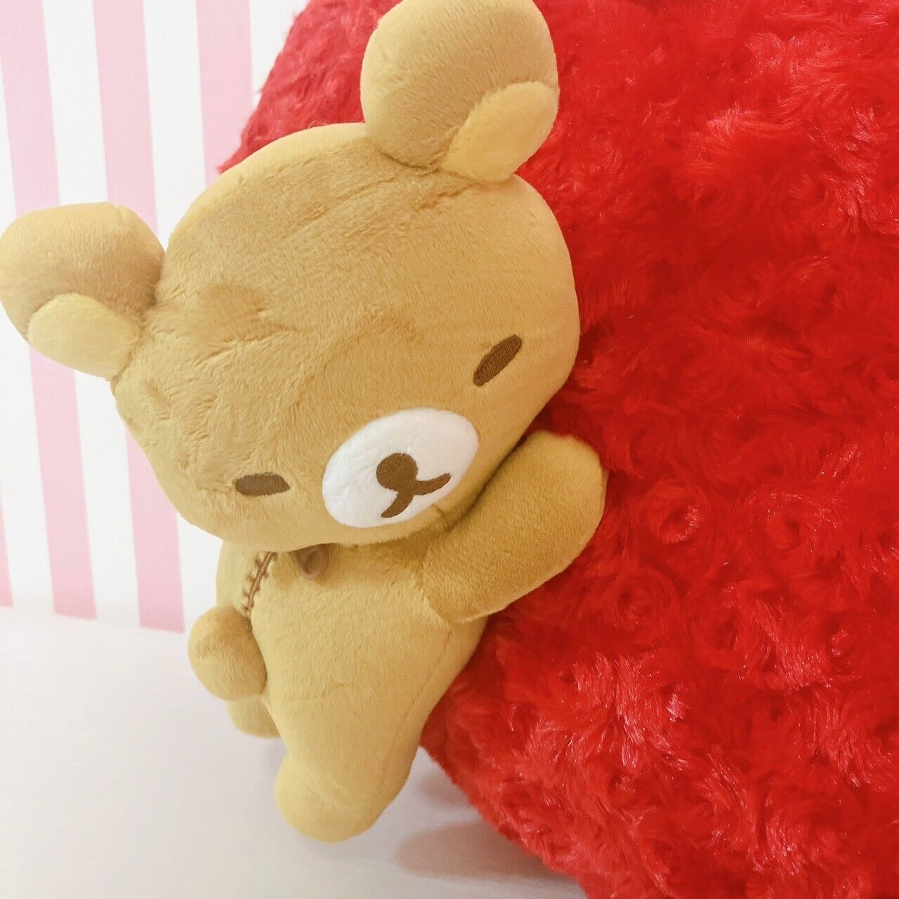 San-x Rilakkuma Cushion Good Night Rose Heart Red Bear Fluffy Tag Kawaii Rare