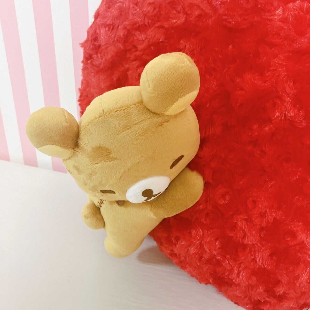 San-x Rilakkuma Cushion Good Night Rose Heart Red Bear Fluffy Tag Kawaii Rare