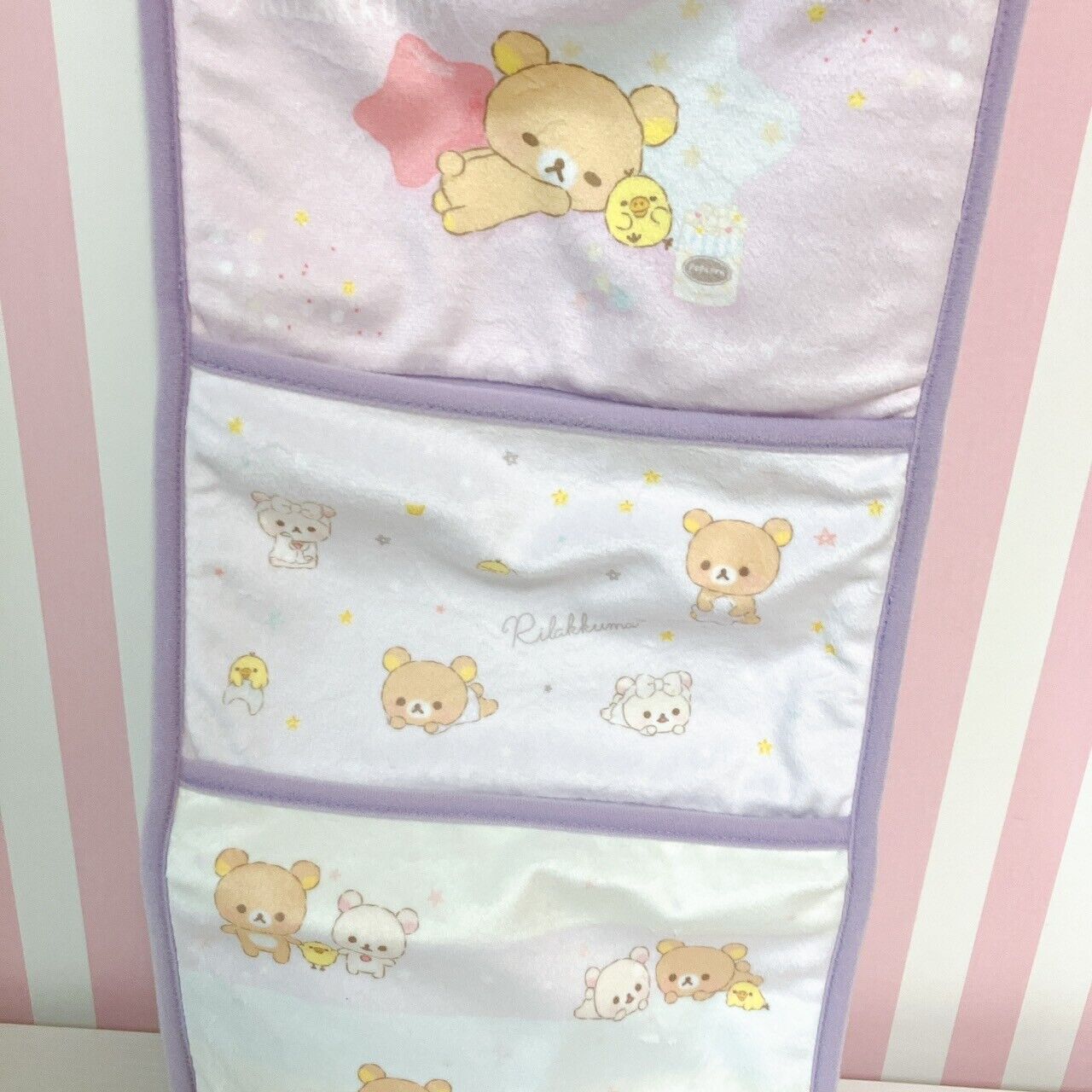 Rilakkuma SanX Wall Pocket Purple Brown Bear Pajamas Party Plush Fluffy Kawaii