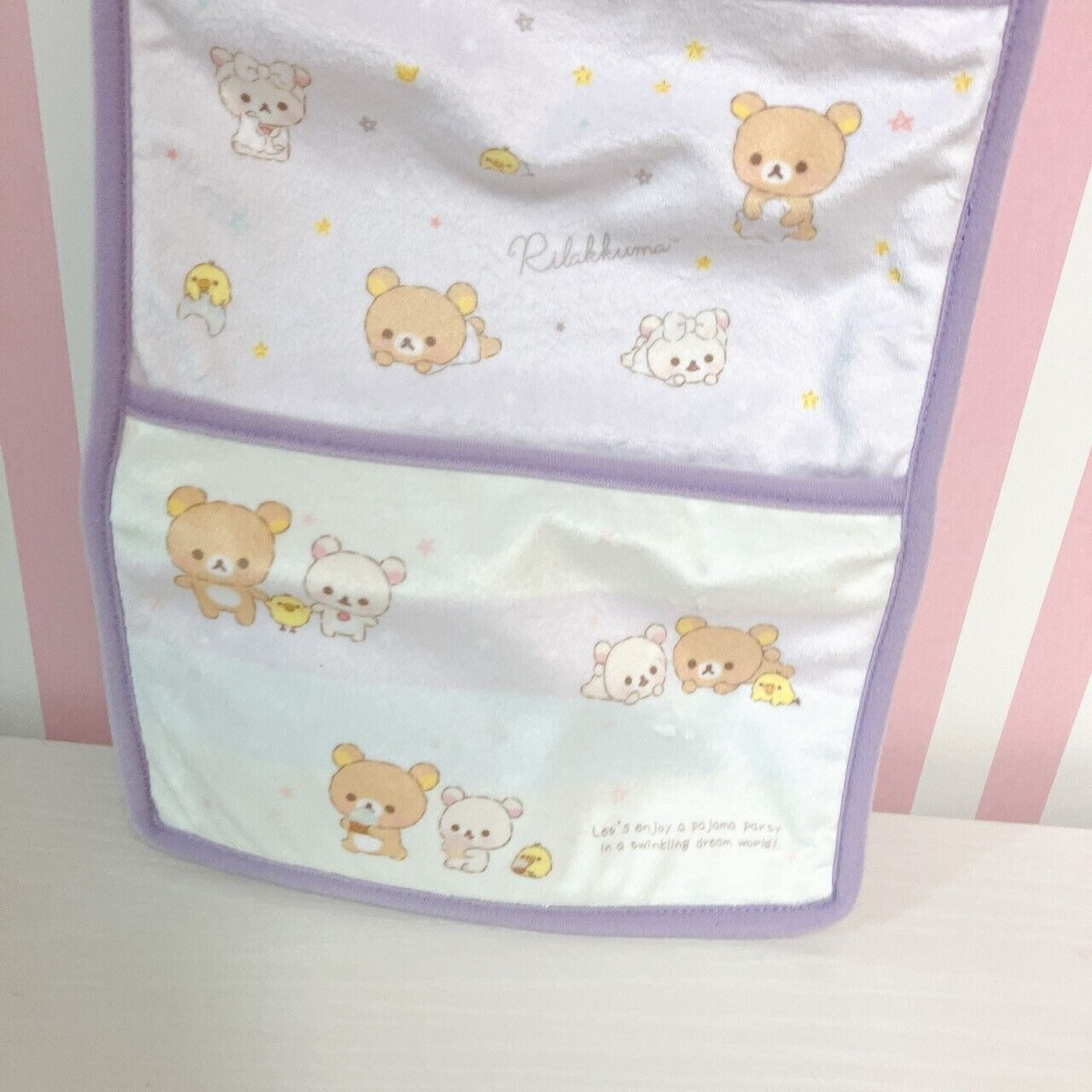 Rilakkuma SanX Wall Pocket Purple Brown Bear Pajamas Party Plush Fluffy Kawaii