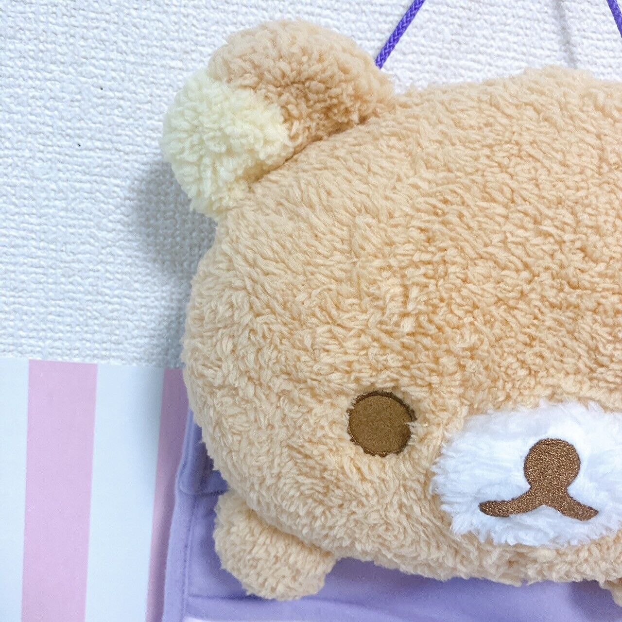 Rilakkuma SanX Wall Pocket Purple Brown Bear Pajamas Party Plush Fluffy Kawaii