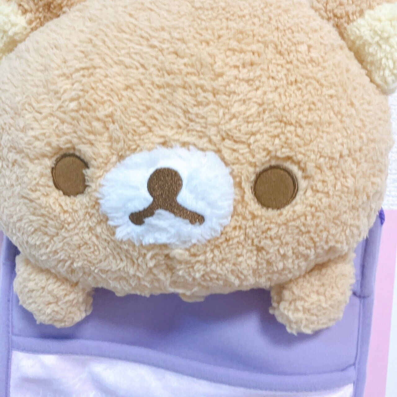 Rilakkuma SanX Wall Pocket Purple Brown Bear Pajamas Party Plush Fluffy Kawaii