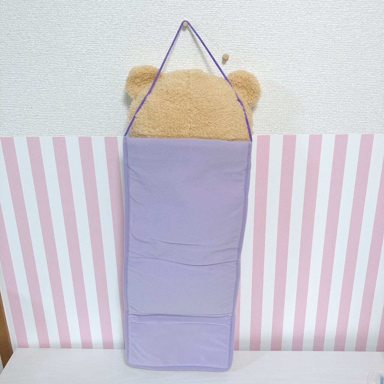 Rilakkuma SanX Wall Pocket Purple Brown Bear Pajamas Party Plush Fluffy Kawaii