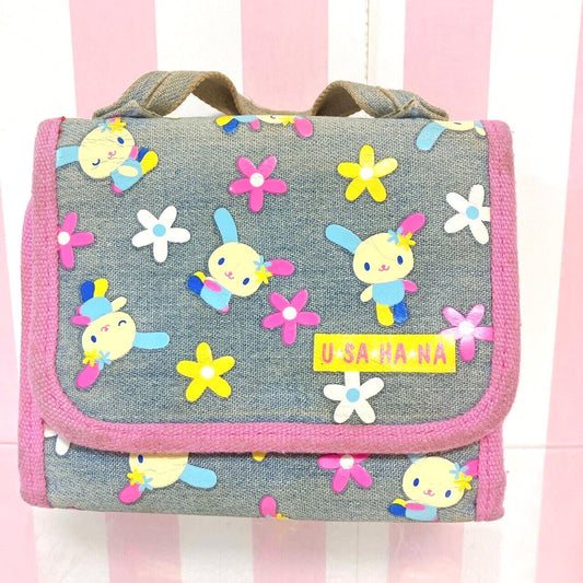 Sanrio Usahana Wallet Coin Case Purse Denim Rabbit Flower Pink Pass Case Kawaii