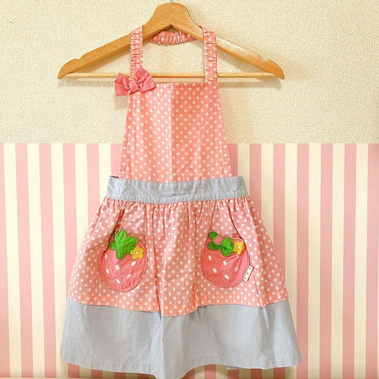 Mother Garden Apron Strawberry Pink Blue 130cm Frill Ribbon Flower Pocket Kawaii